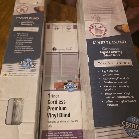 Lot of (5) NIB 1" Cordless Mini Blinds 25" W x 72" H, Variety White Vinyl - Picture 1 of 10